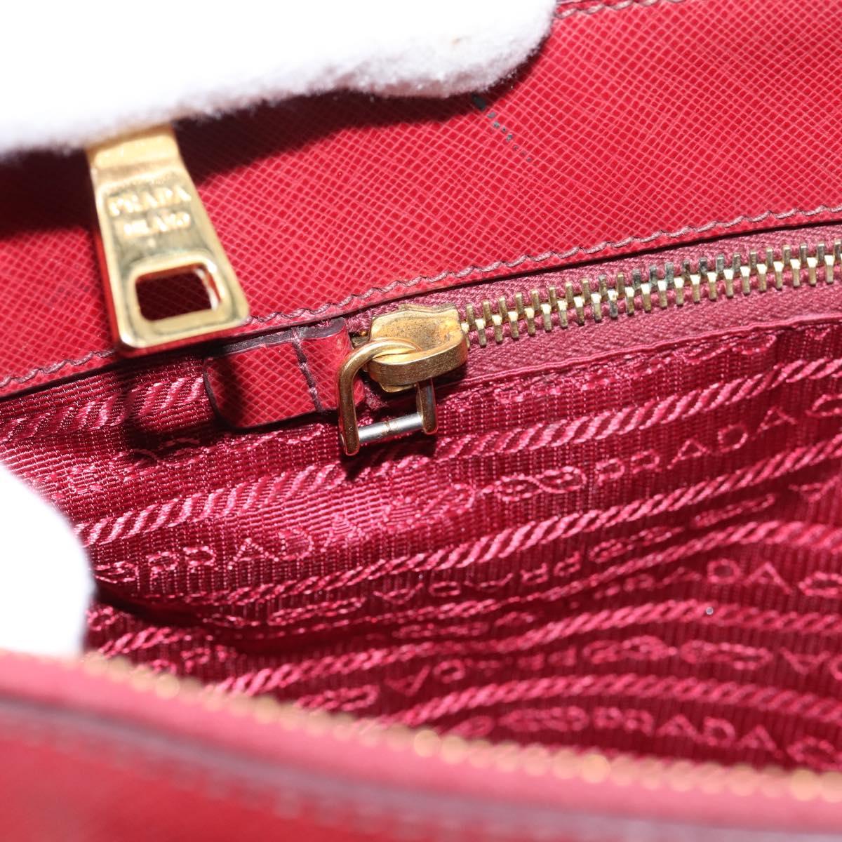 PRADA Hand Bag Safiano Leather Red Gold Auth mr2837
