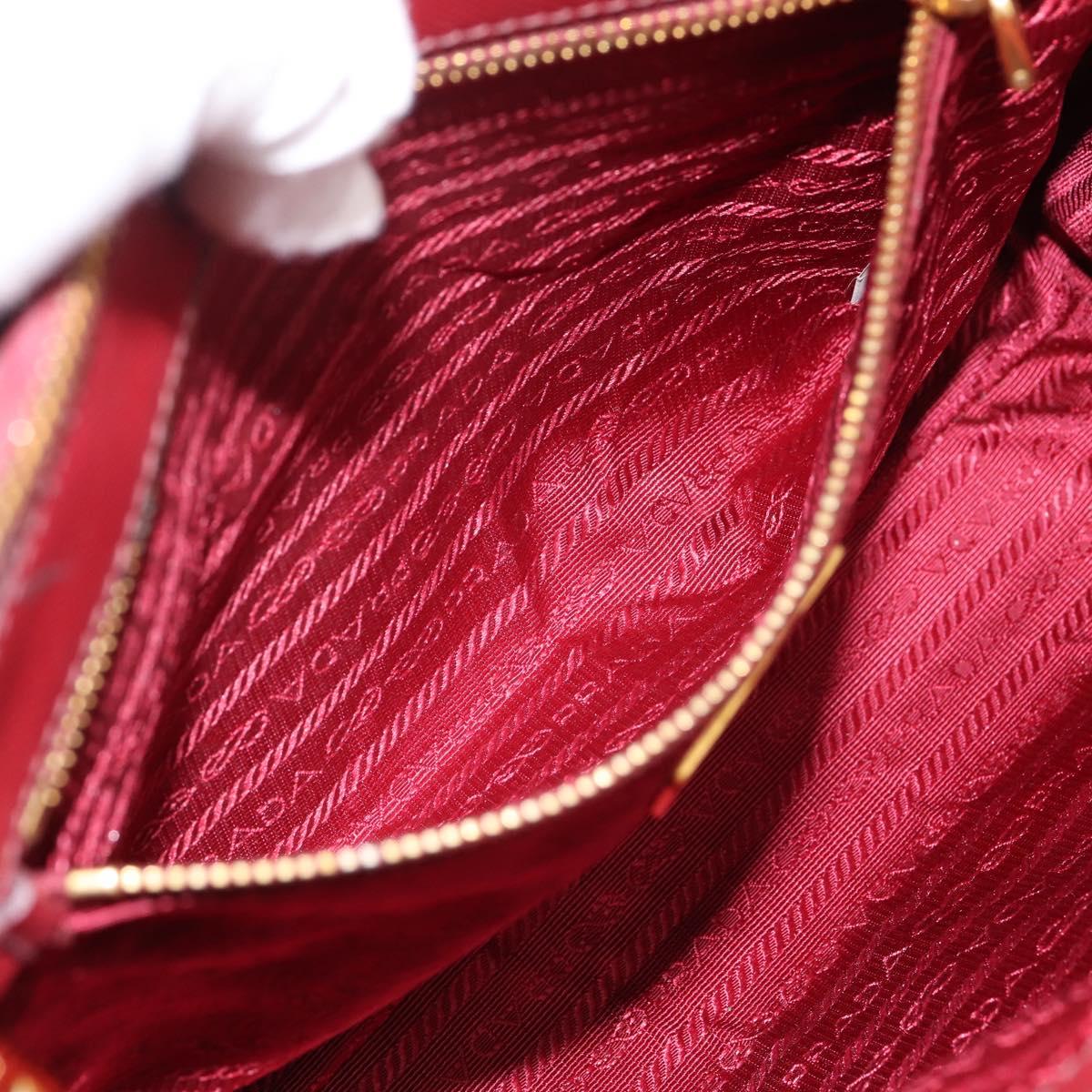 PRADA Hand Bag Safiano Leather Red Gold Auth mr2837