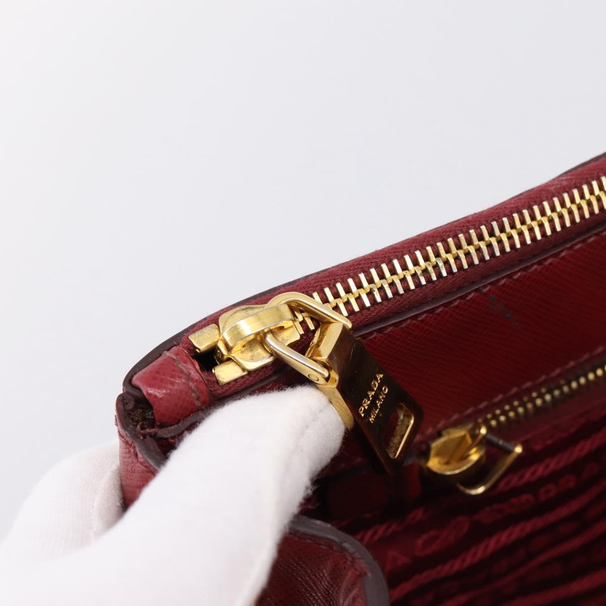 PRADA Hand Bag Safiano Leather Red Gold Auth mr2837