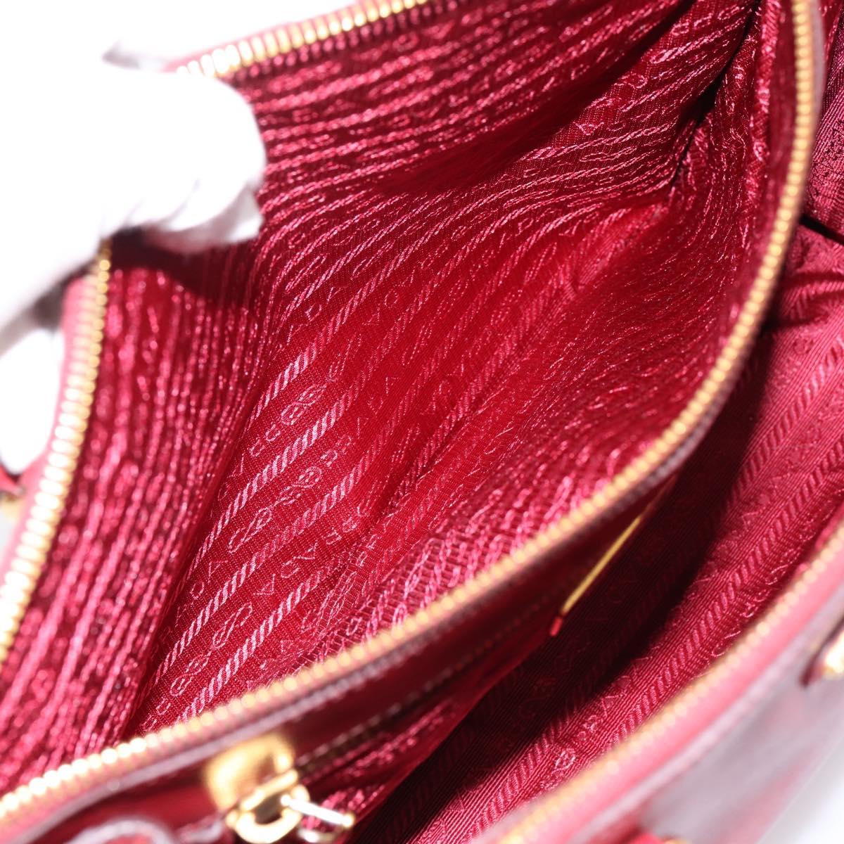 PRADA Hand Bag Safiano Leather Red Gold Auth mr2837