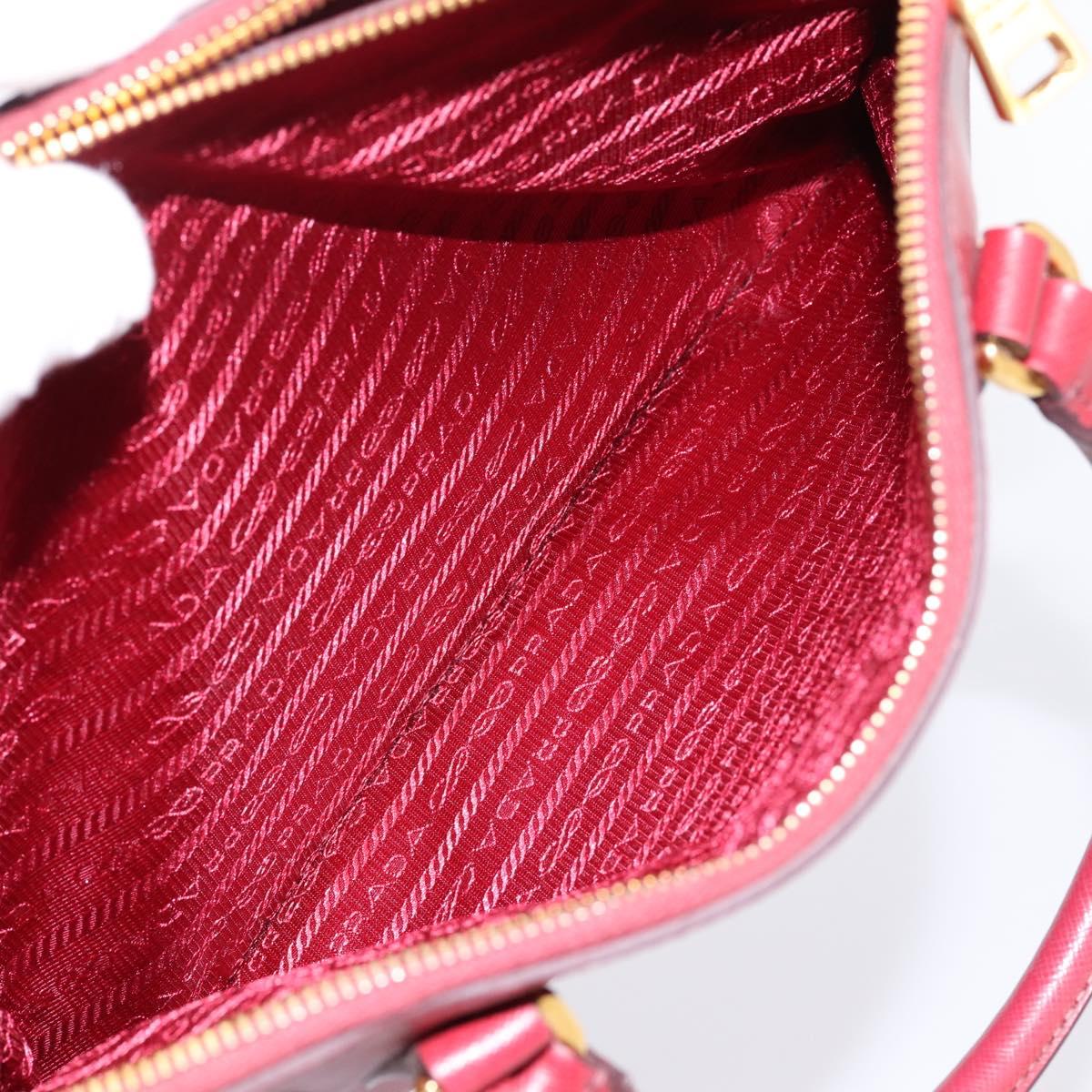 PRADA Hand Bag Safiano Leather Red Gold Auth mr2837