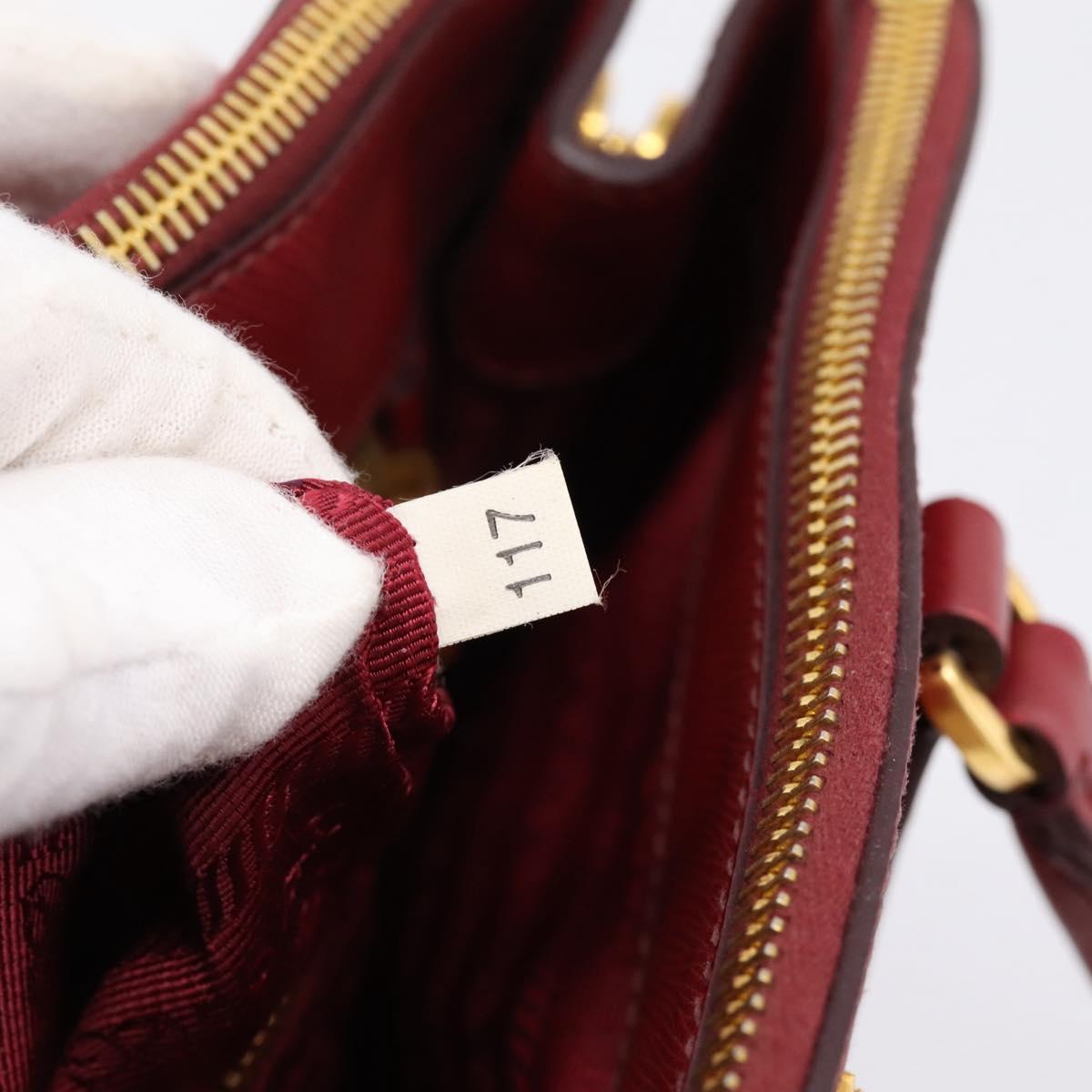PRADA Hand Bag Safiano Leather Red Gold Auth mr2837