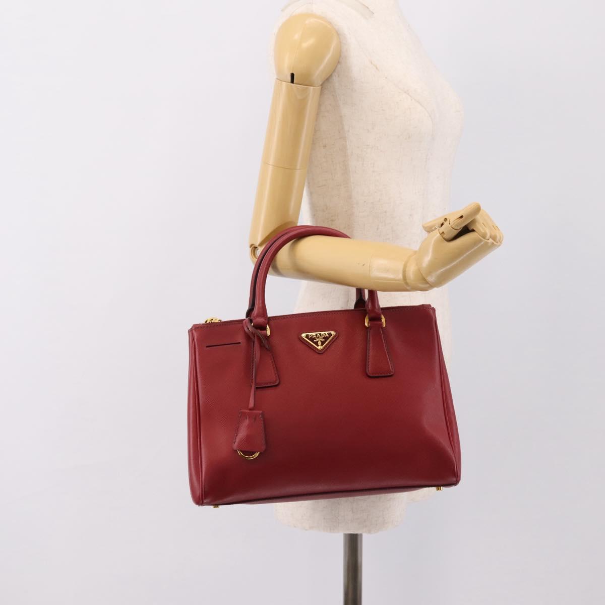 PRADA Hand Bag Safiano Leather Red Gold Auth mr2837