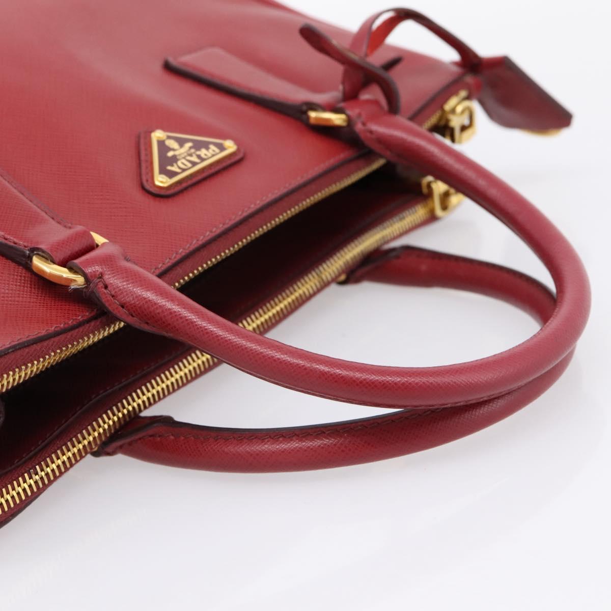 PRADA Hand Bag Safiano Leather Red Gold Auth mr2837