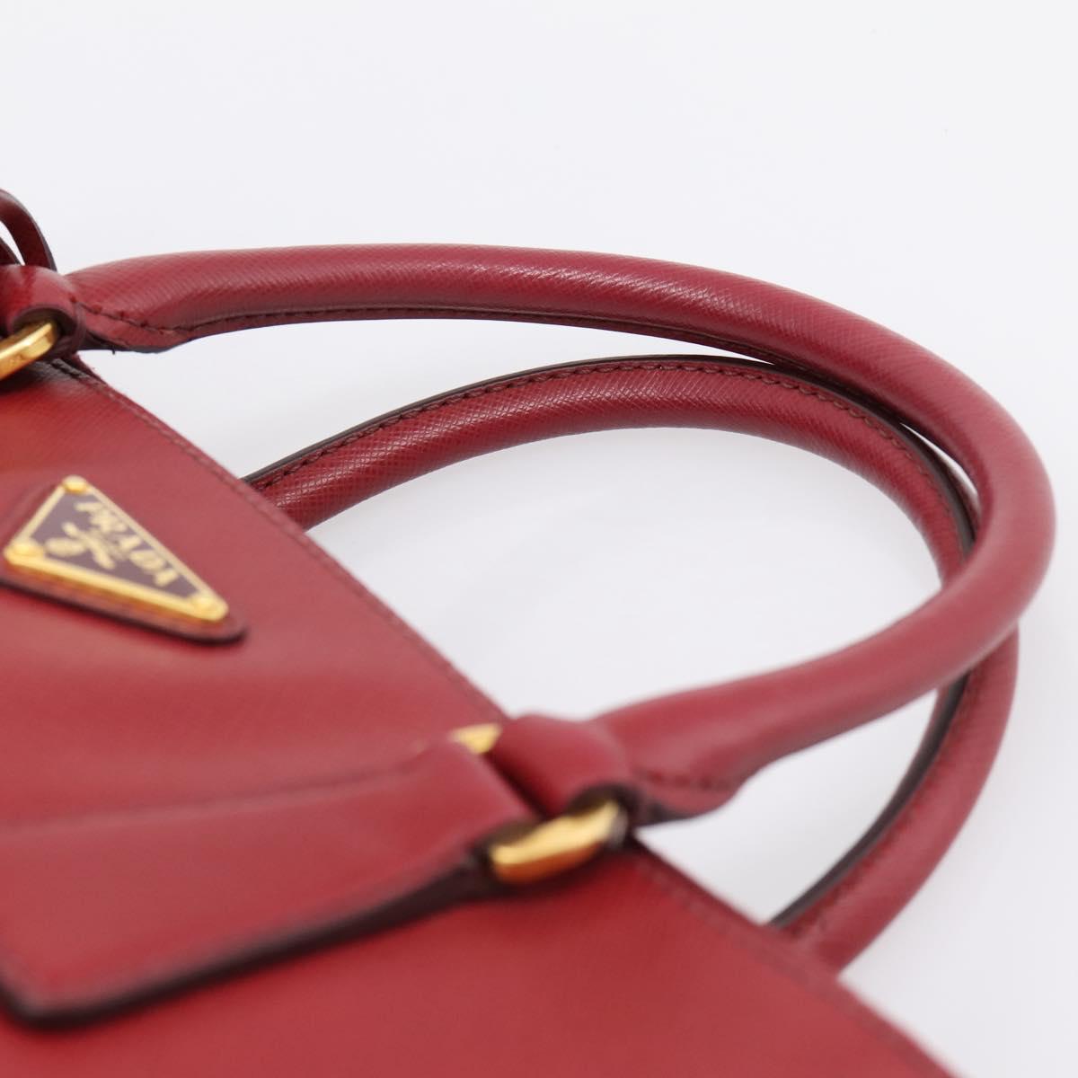 PRADA Hand Bag Safiano Leather Red Gold Auth mr2837