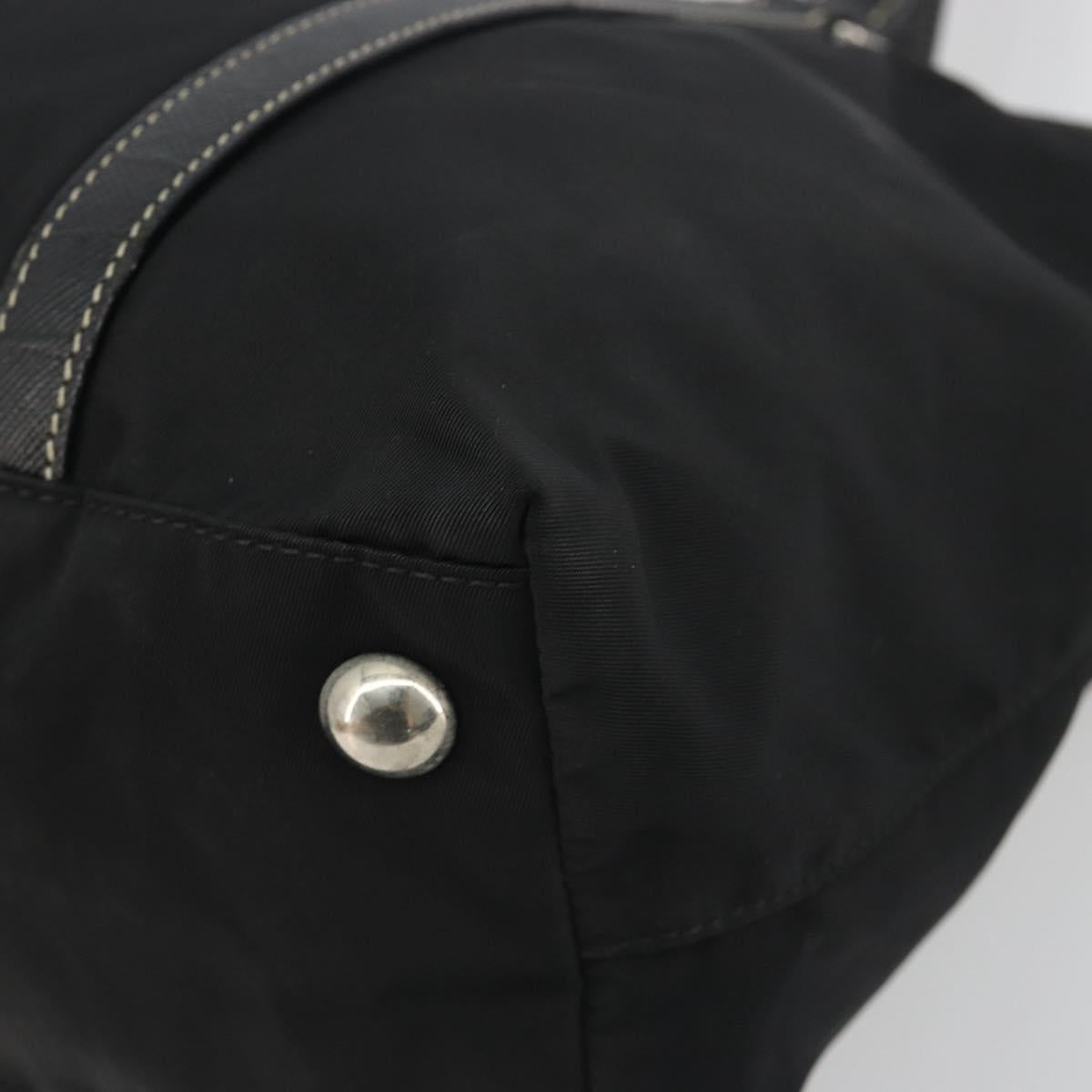 PRADA Pocono Hand Bag Nylon Leather Black Silver Auth mr2838