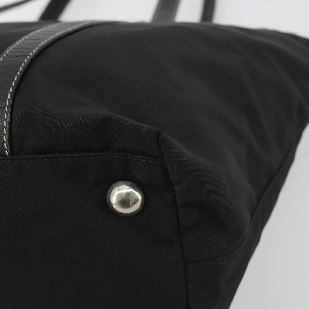 PRADA Pocono Hand Bag Nylon Leather Black Silver Auth mr2838