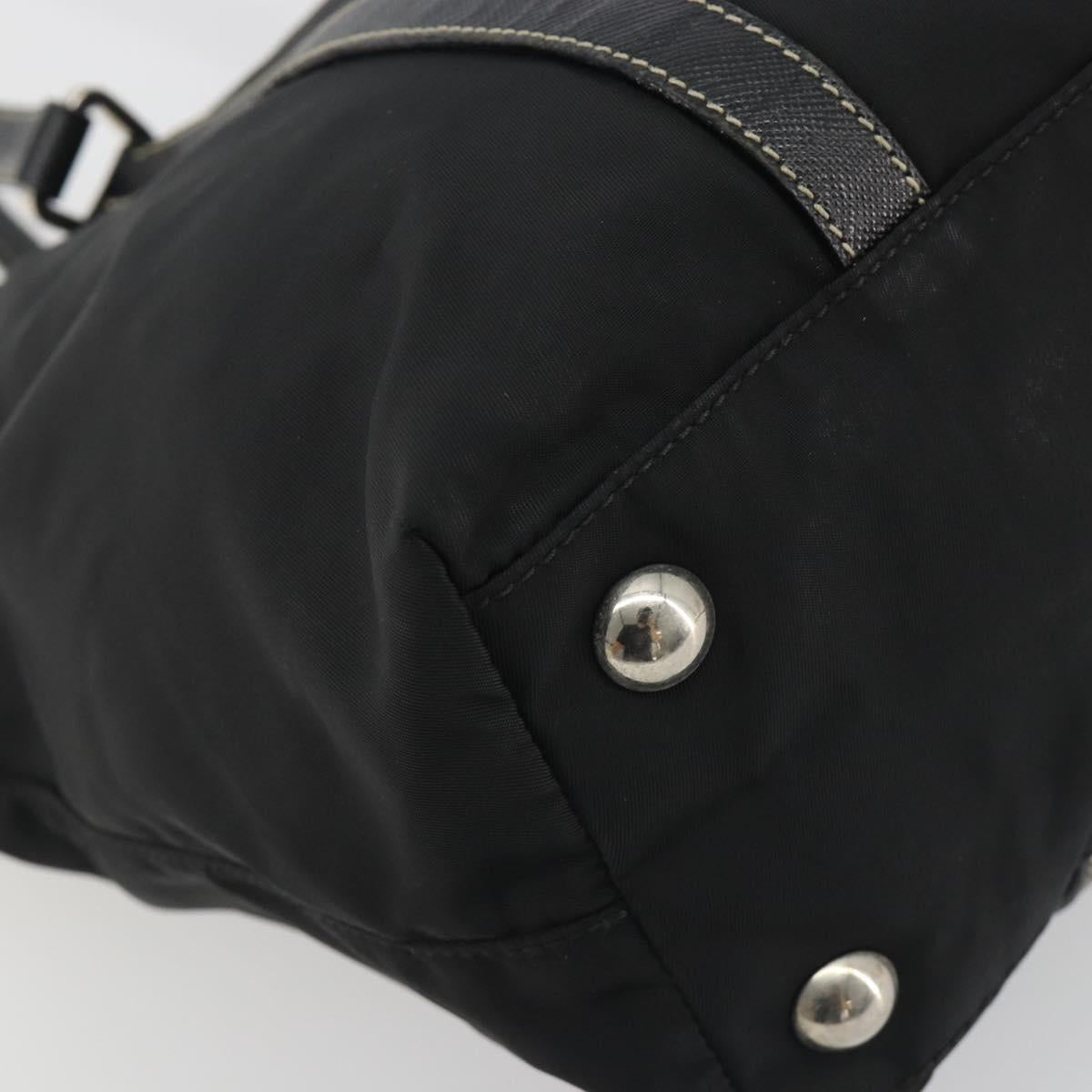 PRADA Pocono Hand Bag Nylon Leather Black Silver Auth mr2838