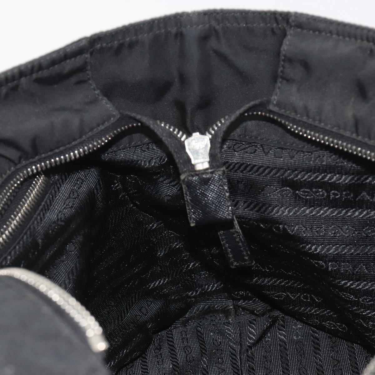 PRADA Pocono Hand Bag Nylon Leather Black Silver Auth mr2838