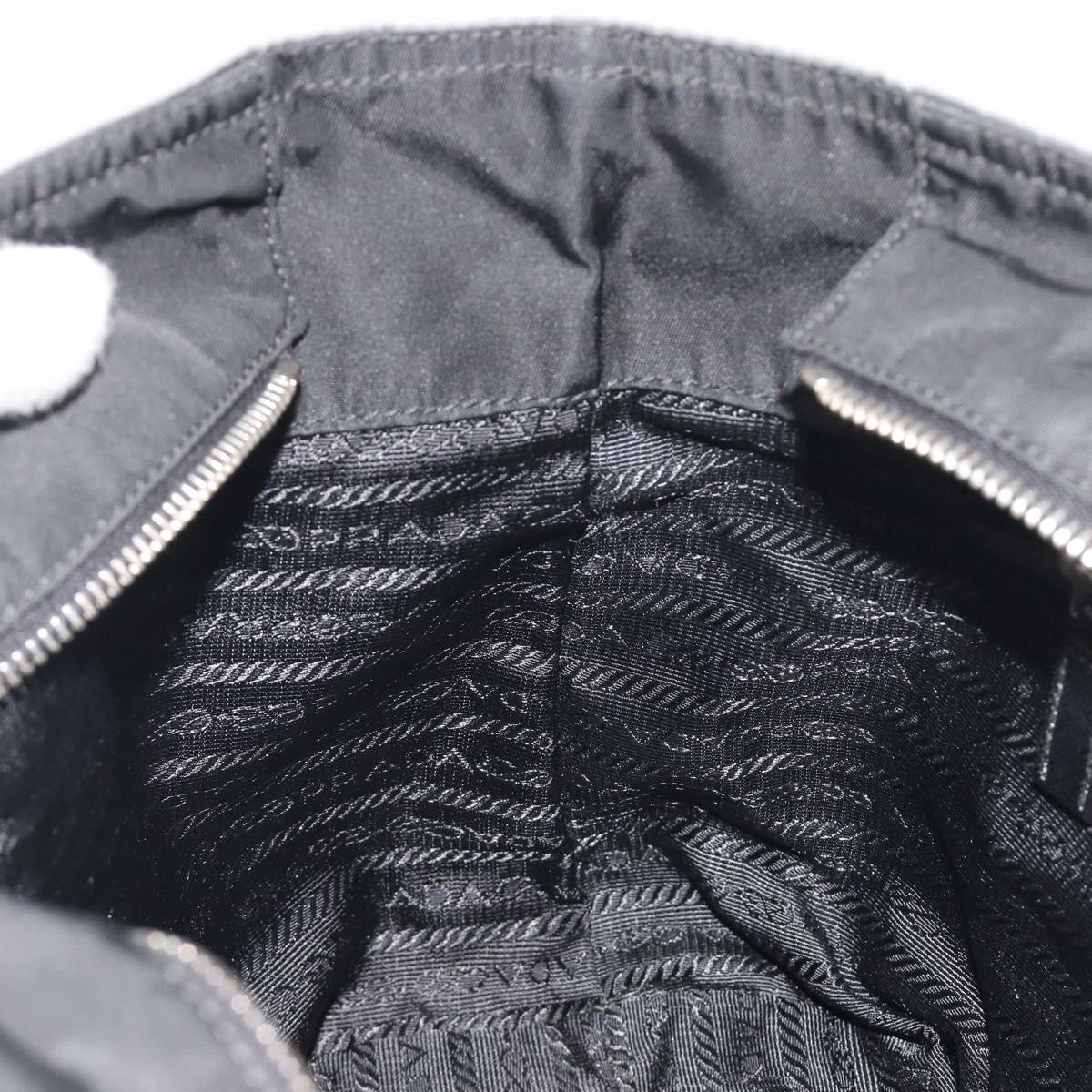 PRADA Pocono Hand Bag Nylon Leather Black Silver Auth mr2838