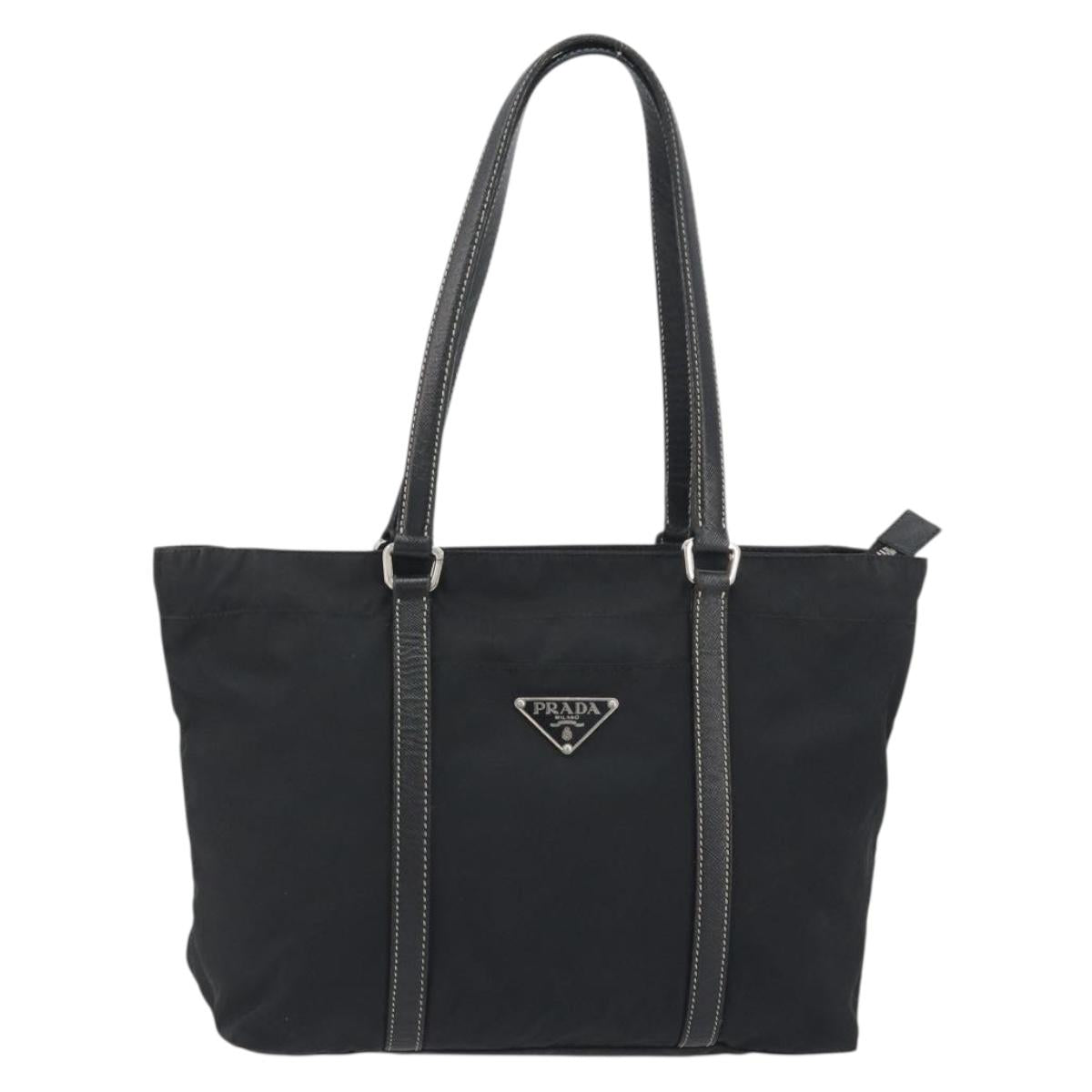 PRADA Pocono Hand Bag Nylon Leather Black Silver Auth mr2838