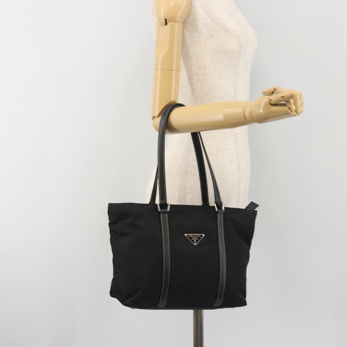 PRADA Pocono Hand Bag Nylon Leather Black Silver Auth mr2838