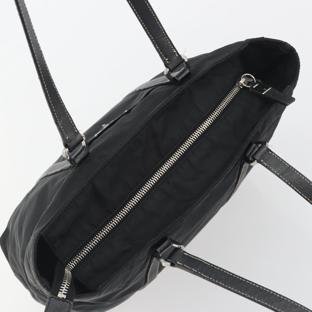 PRADA Pocono Hand Bag Nylon Leather Black Silver Auth mr2838