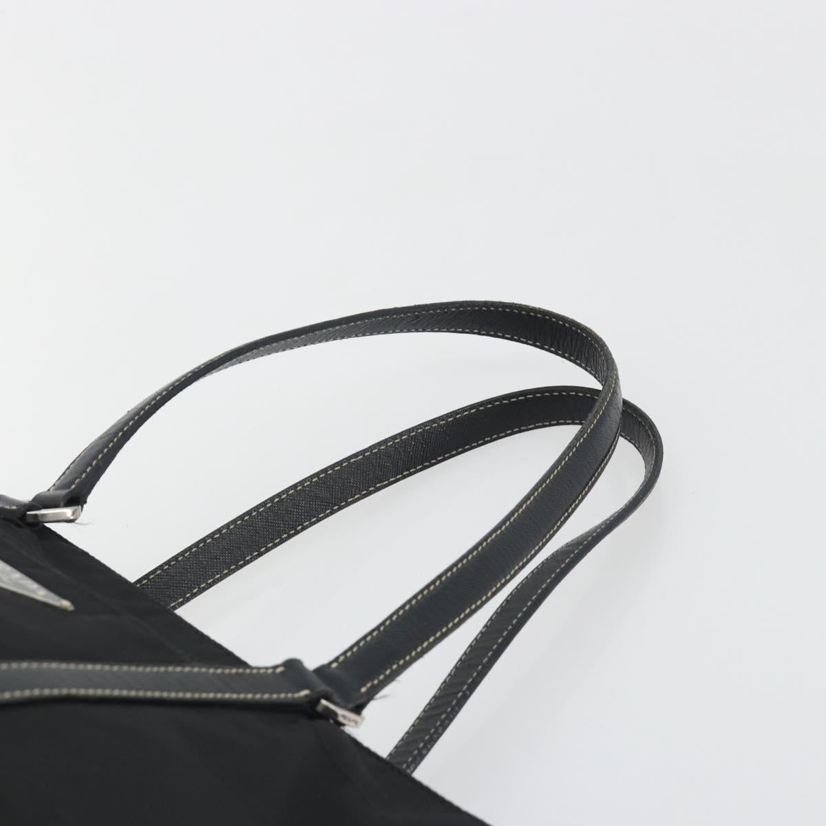 PRADA Pocono Hand Bag Nylon Leather Black Silver Auth mr2838