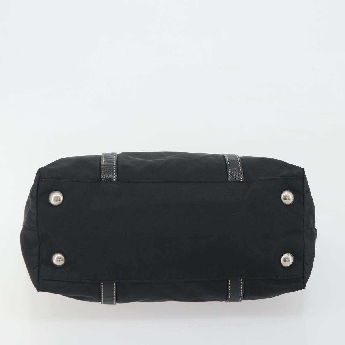 PRADA Pocono Hand Bag Nylon Leather Black Silver Auth mr2838