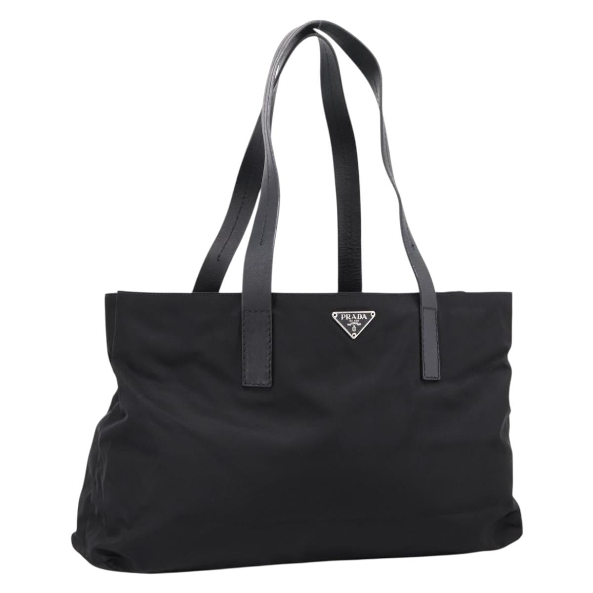 PRADA Pocono Tote Bag Nylon Black Silver Auth mr2839