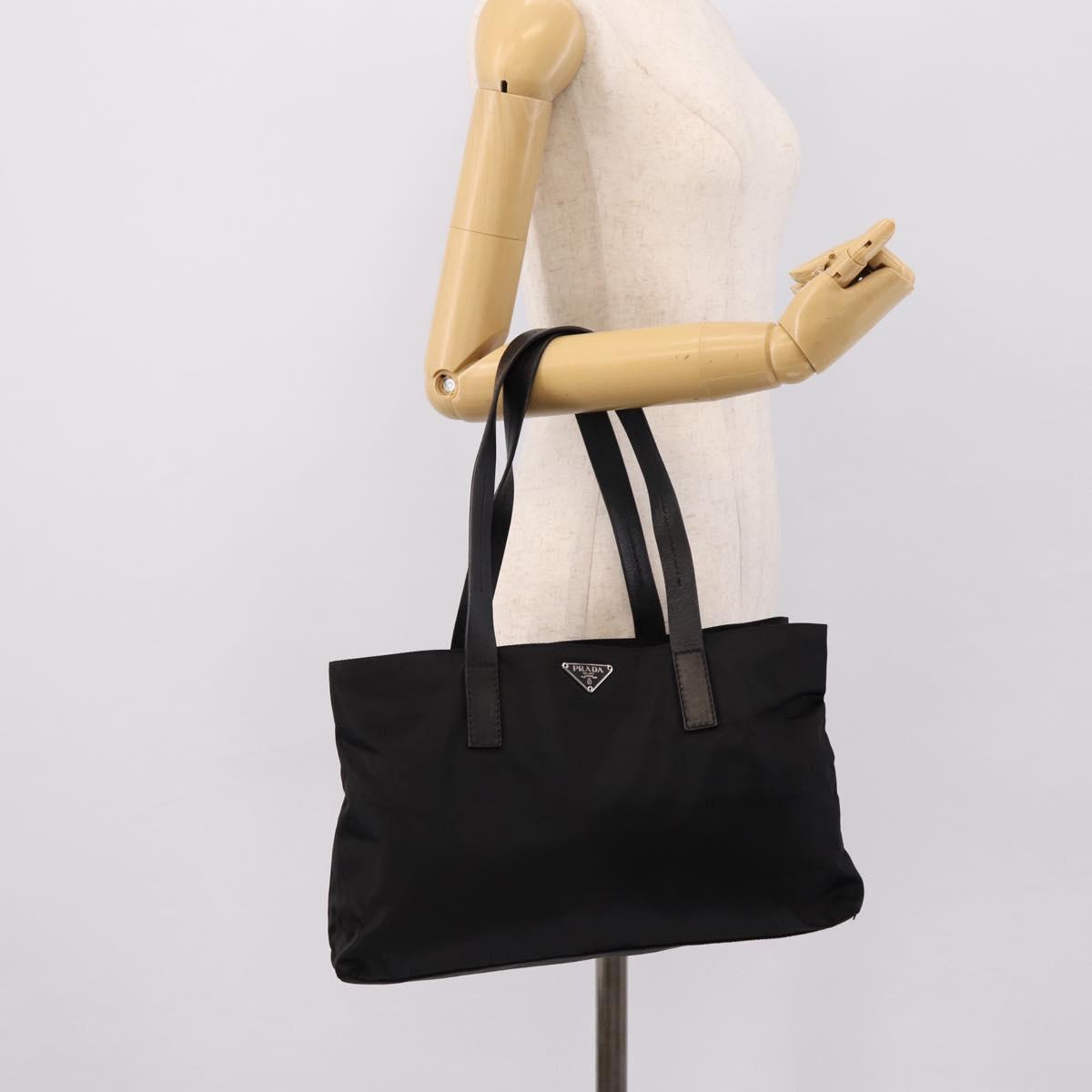 PRADA Pocono Tote Bag Nylon Black Silver Auth mr2839