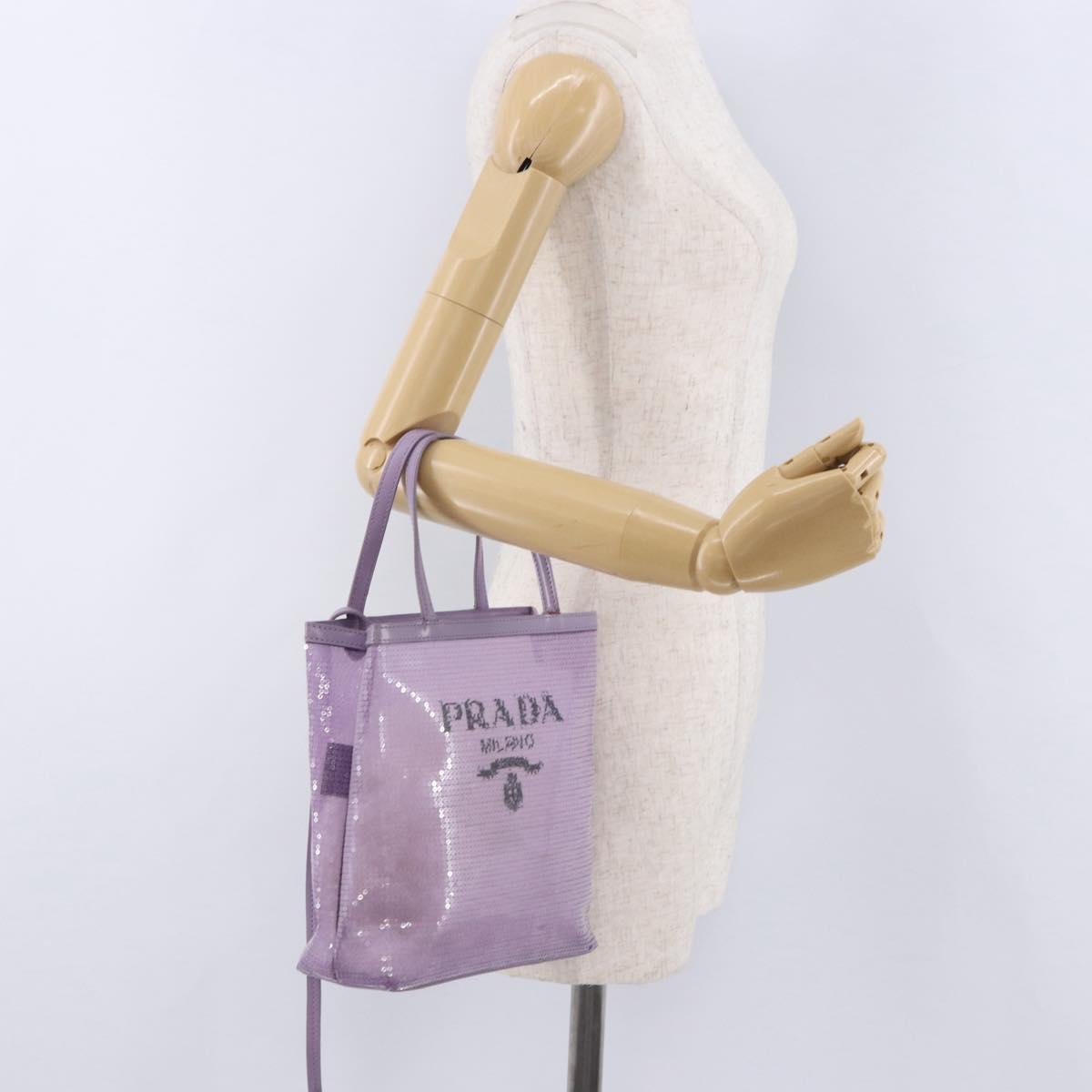 PRADA Hand Bag Mesh Sequins Purple Silver Auth mr2840