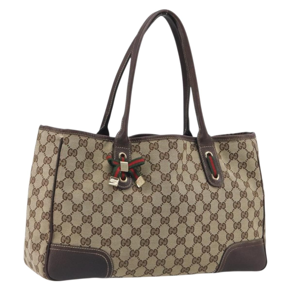 GUCCI GG Canvas Web Sherry Line Tote Bag Brown Gold 163805 Auth mr2841