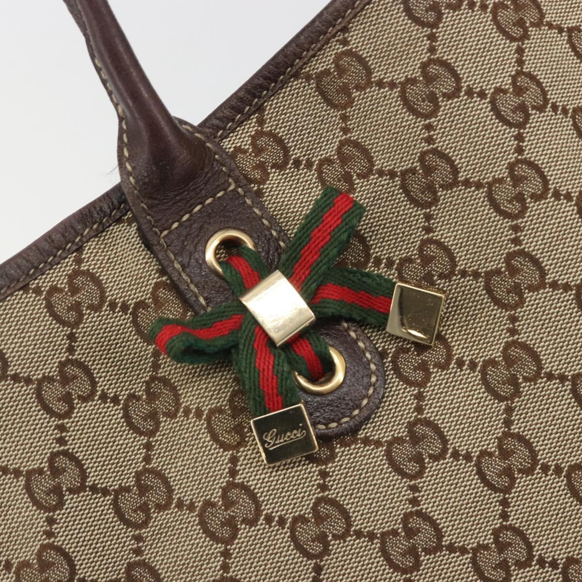 GUCCI GG Canvas Web Sherry Line Tote Bag Brown Gold 163805 Auth mr2841