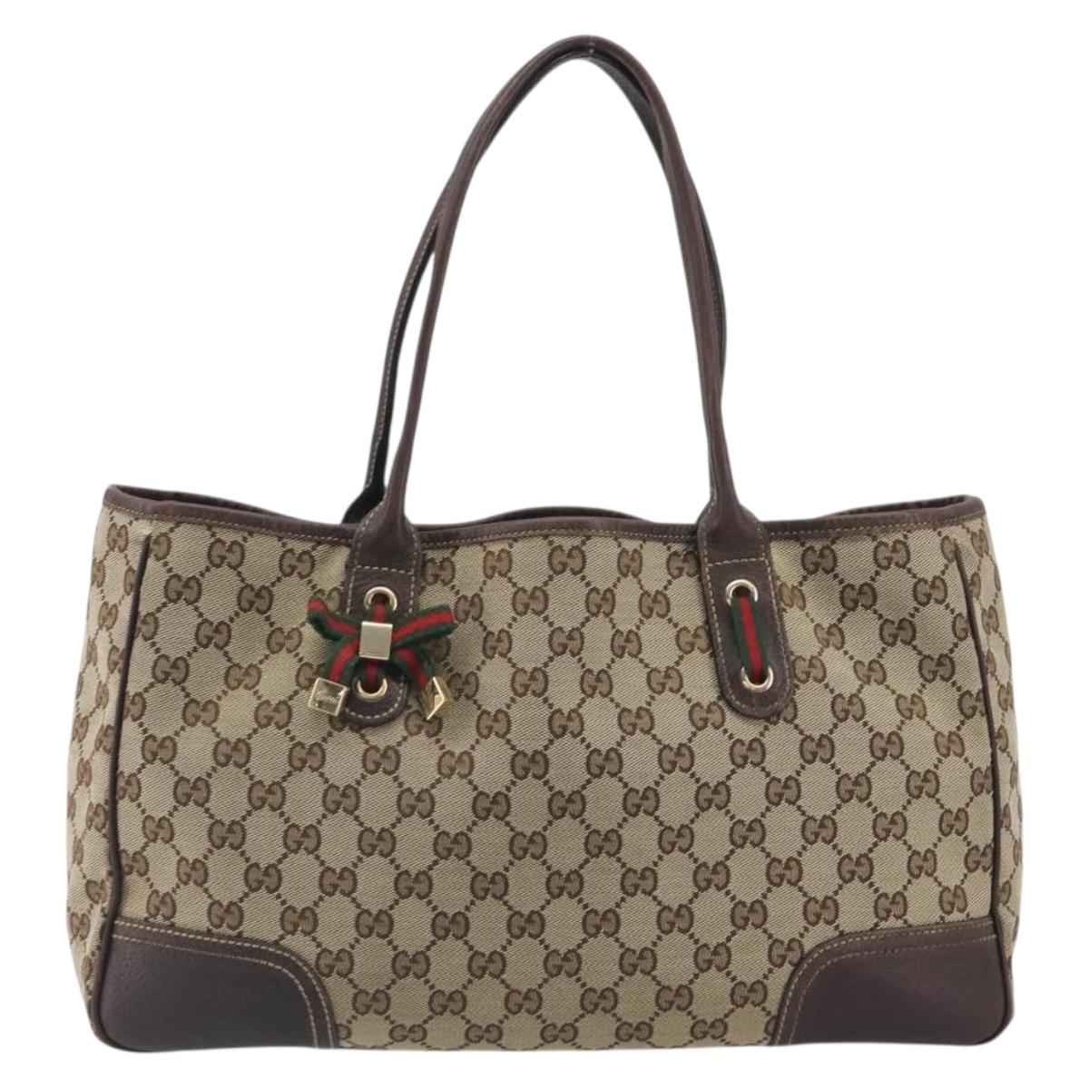 GUCCI GG Canvas Web Sherry Line Tote Bag Brown Gold 163805 Auth mr2841