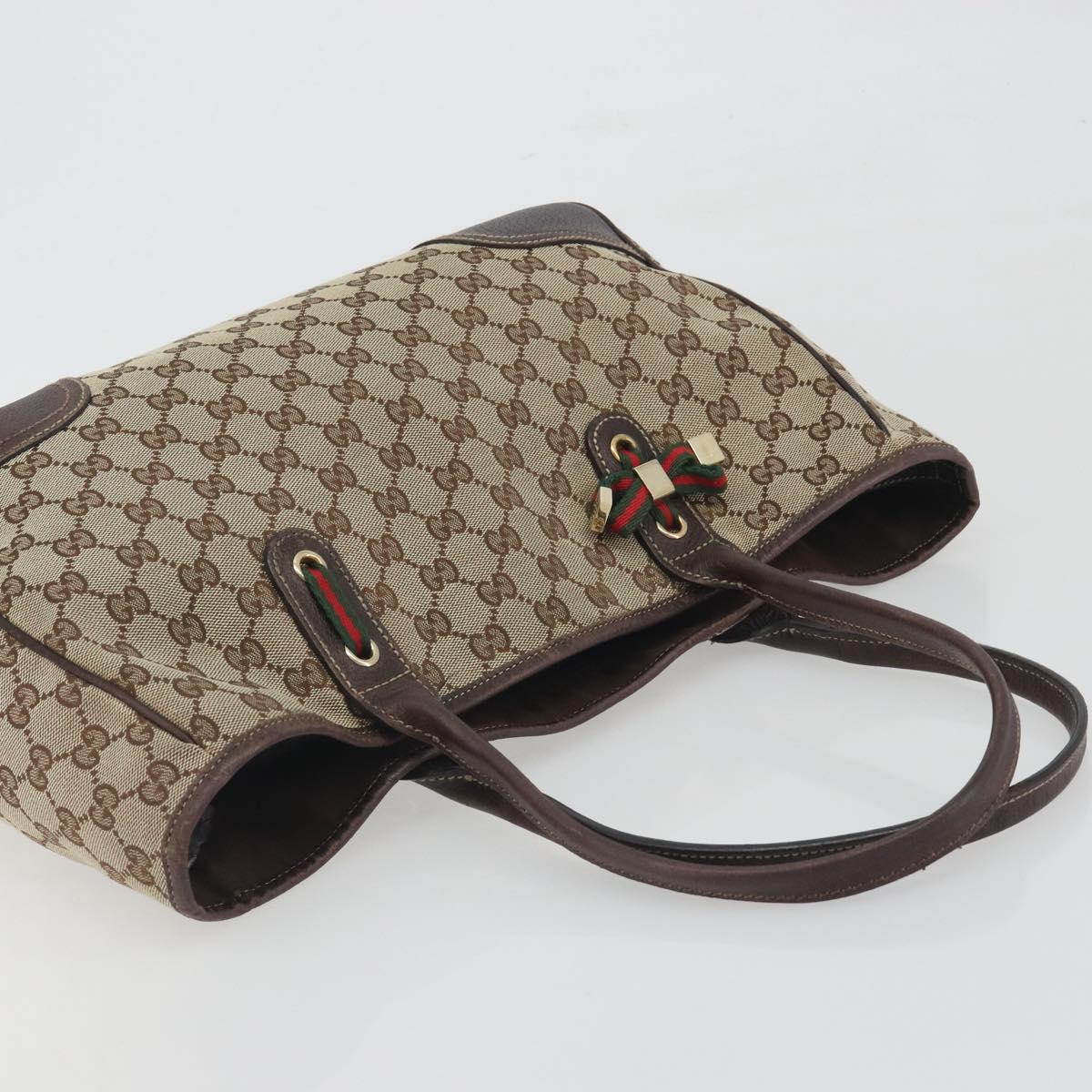 GUCCI GG Canvas Web Sherry Line Tote Bag Brown Gold 163805 Auth mr2841