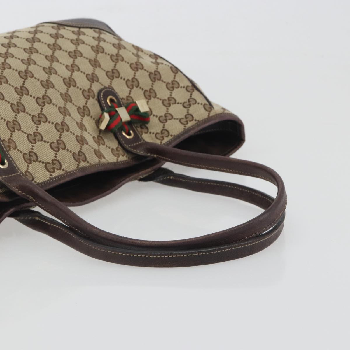 GUCCI GG Canvas Web Sherry Line Tote Bag Brown Gold 163805 Auth mr2841
