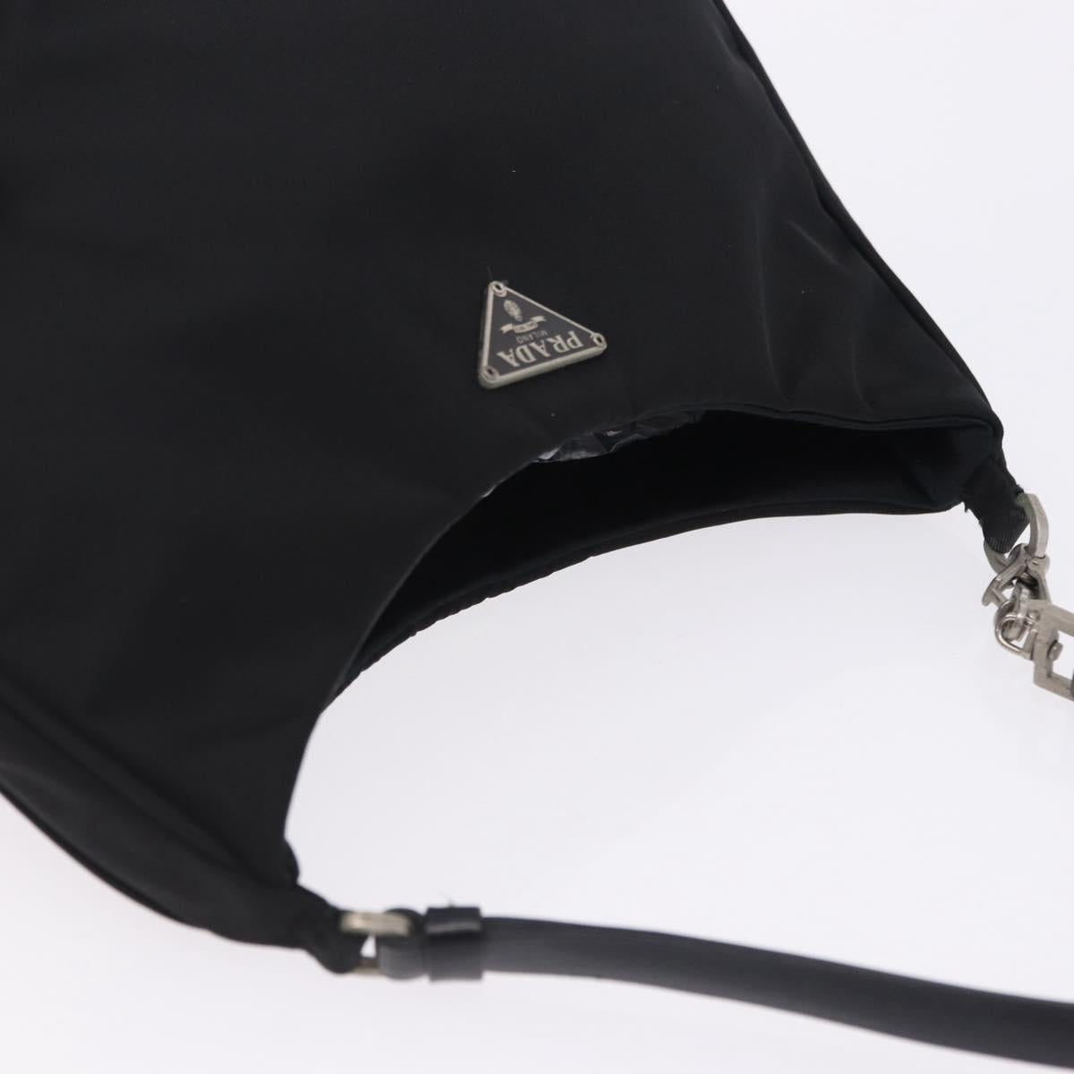 PRADA Hand Bag Nylon Black Silver Auth mr2842A