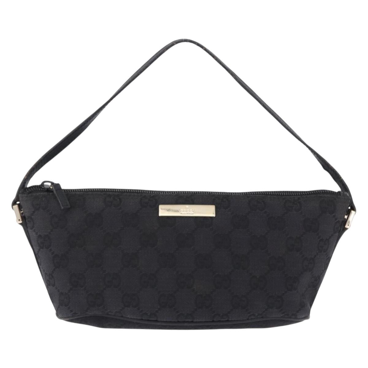 GUCCI GG Canvas Accessory Pouch Black Gold 089 1103 Auth mr2843