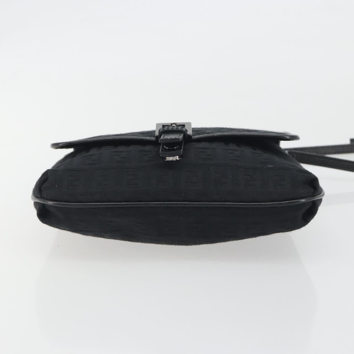 FENDI Zucchino Canvas Shoulder Bag Black Silver Auth mr2844