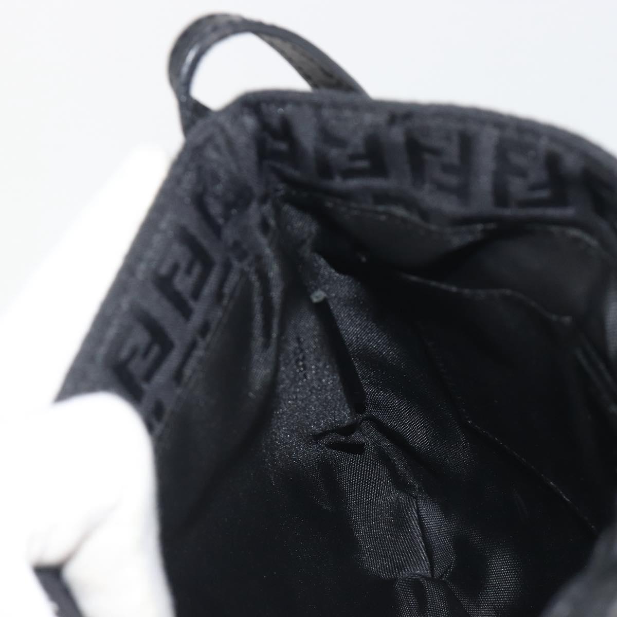 FENDI Zucchino Canvas Shoulder Bag Black Silver Auth mr2844