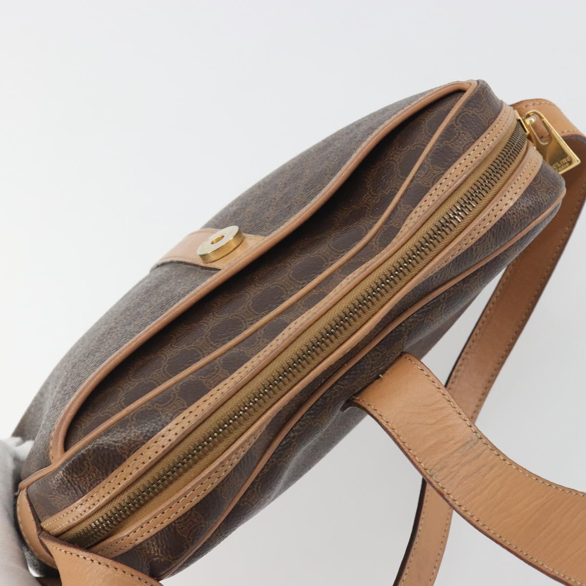 CELINE Macadam Canvas Shoulder Bag PVC Leather Brown Gold Auth mr2845