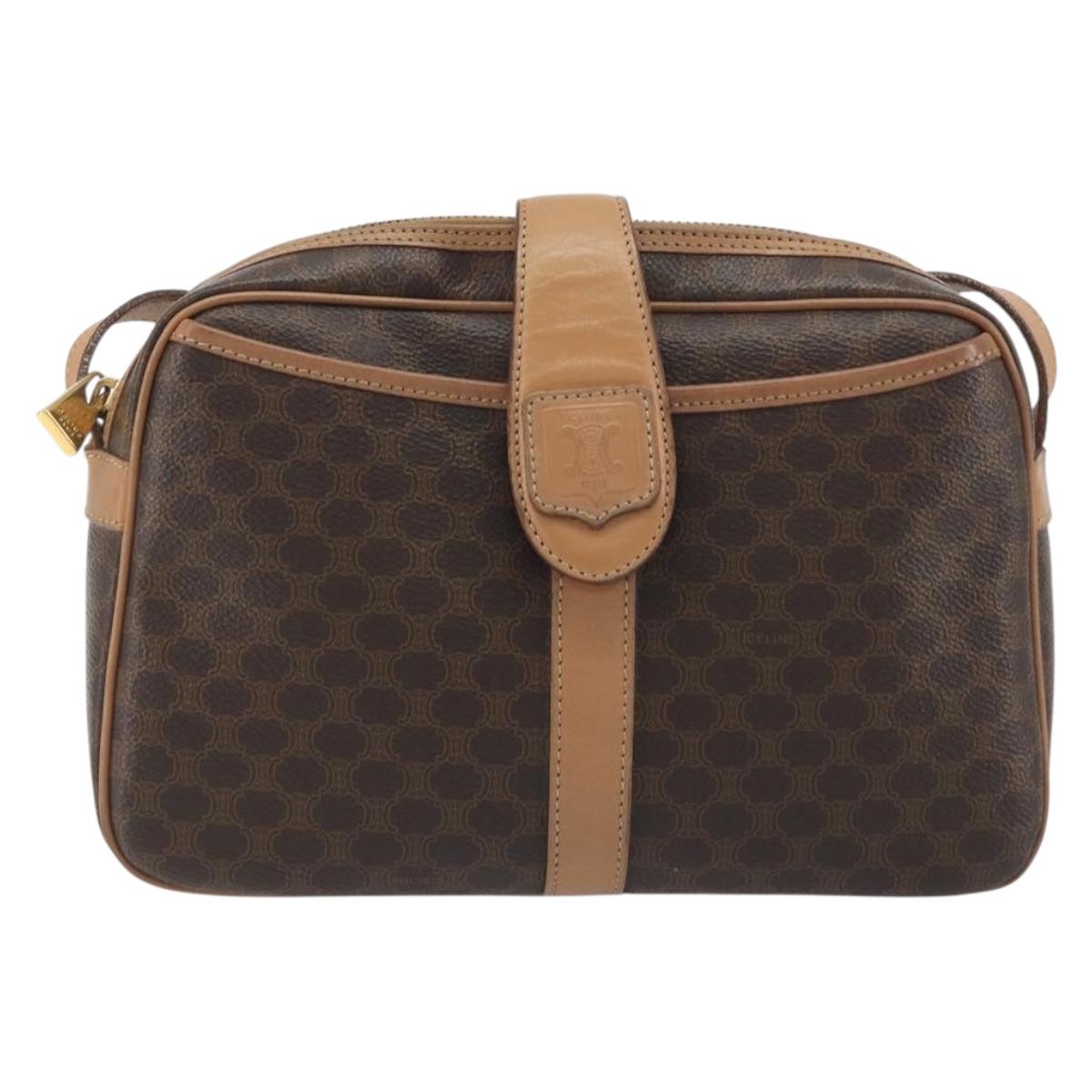 CELINE Macadam Canvas Shoulder Bag PVC Leather Brown Gold Auth mr2845