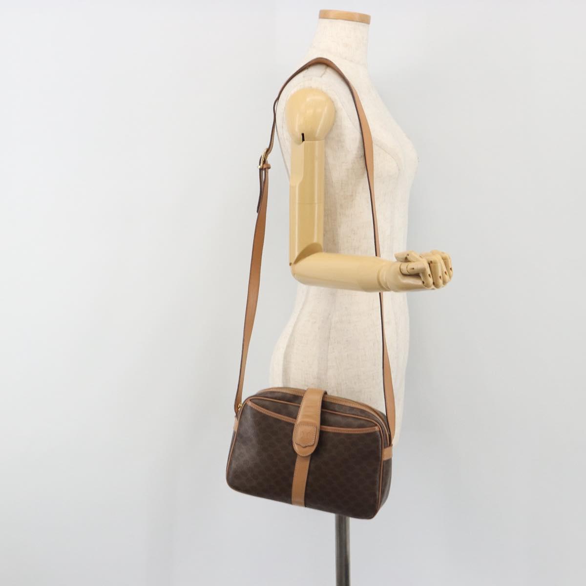 CELINE Macadam Canvas Shoulder Bag PVC Leather Brown Gold Auth mr2845
