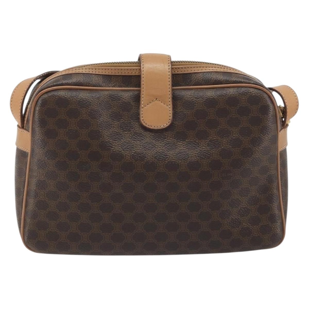 CELINE Macadam Canvas Shoulder Bag PVC Leather Brown Gold Auth mr2845