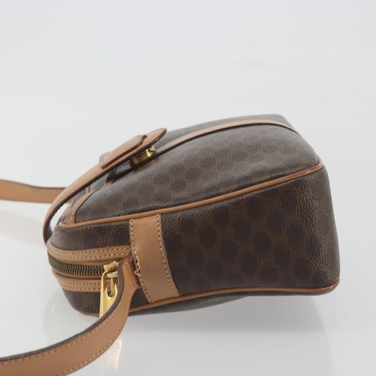 CELINE Macadam Canvas Shoulder Bag PVC Leather Brown Gold Auth mr2845