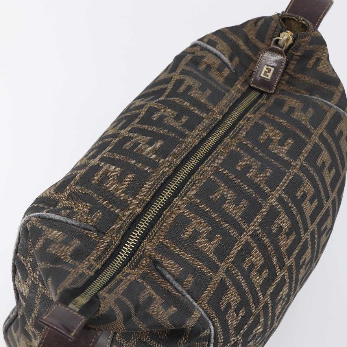 FENDI Zucca Canvas Vanity Pouch Hand Bag Black Brown Auth mr2846