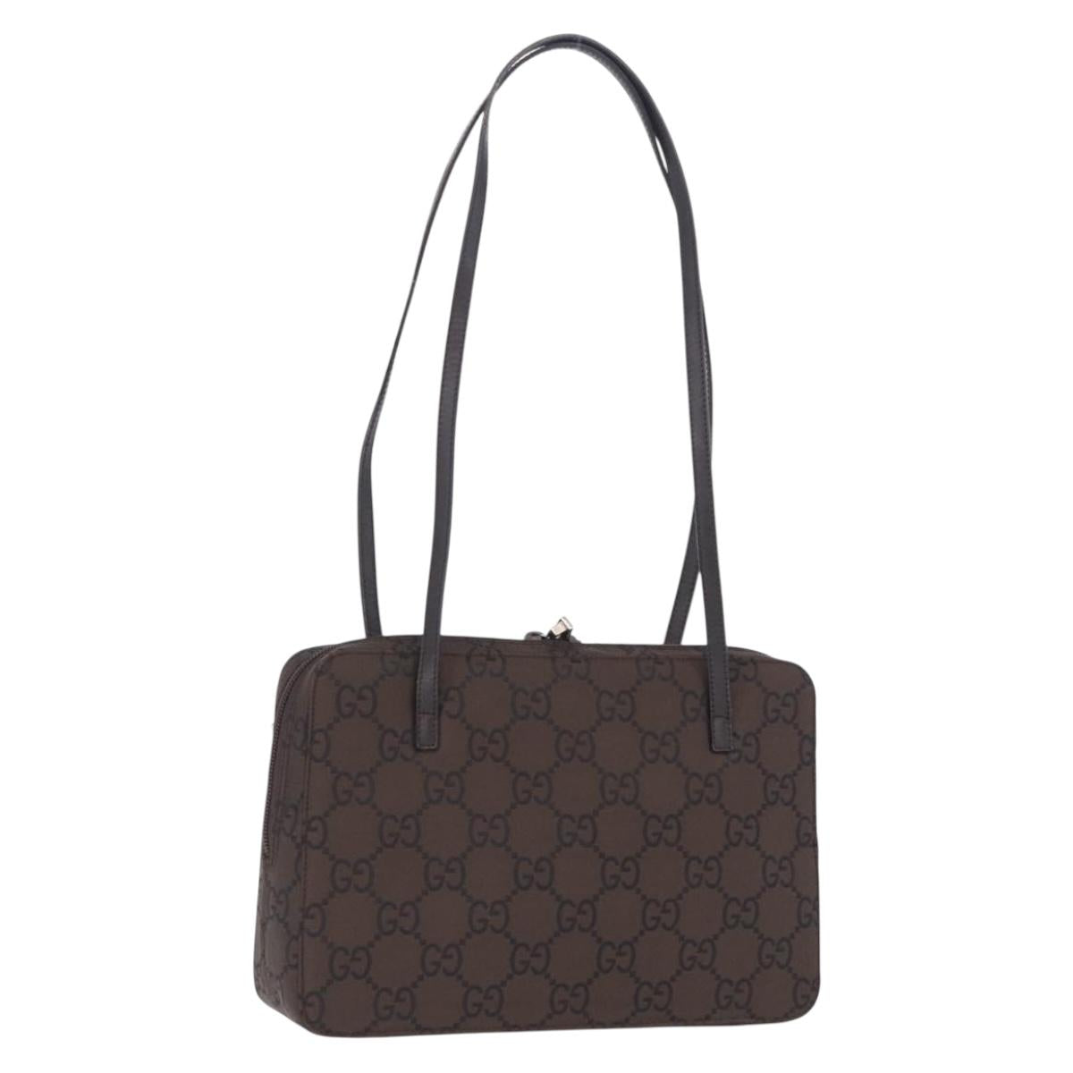 GUCCI GG Canvas Shoulder Bag Nylon Brown Silver 001 3074 Auth mr2847