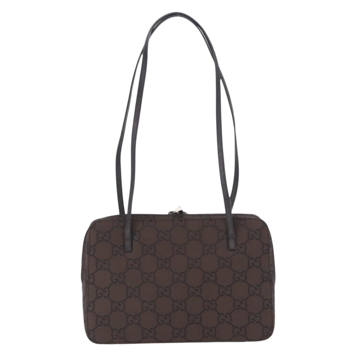 GUCCI GG Canvas Shoulder Bag Nylon Brown Silver 001 3074 Auth mr2847