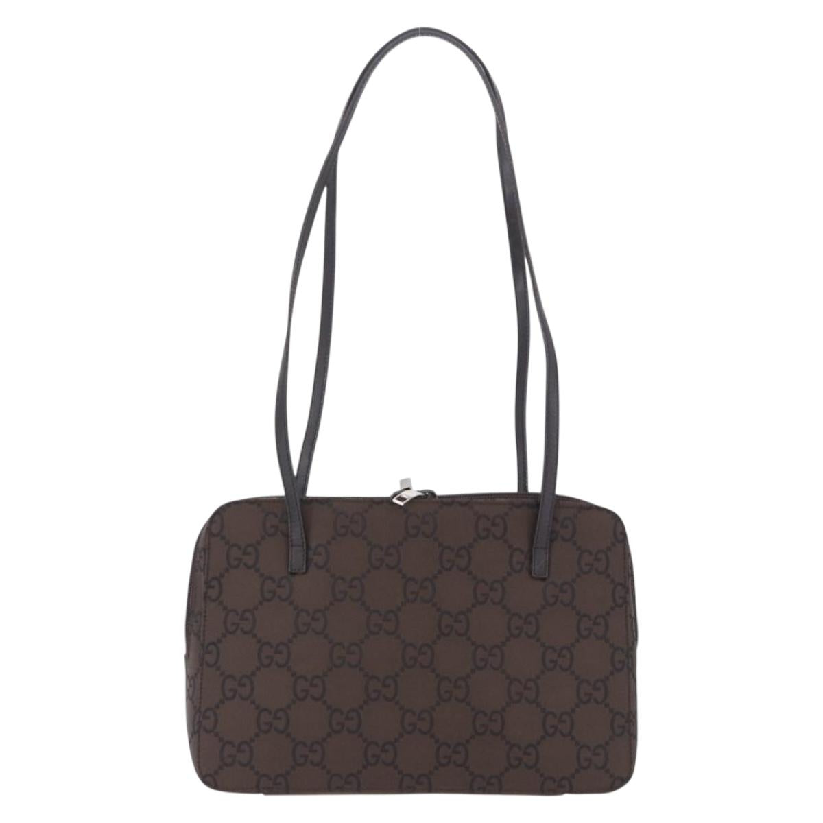 GUCCI GG Canvas Shoulder Bag Nylon Brown Silver 001 3074 Auth mr2847
