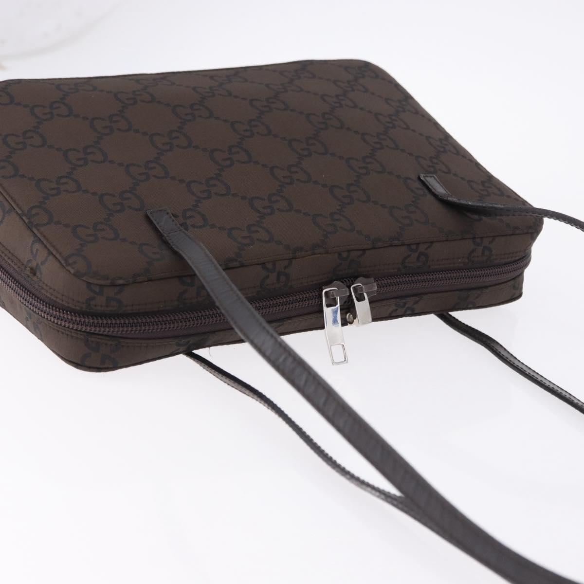 GUCCI GG Canvas Shoulder Bag Nylon Brown Silver 001 3074 Auth mr2847