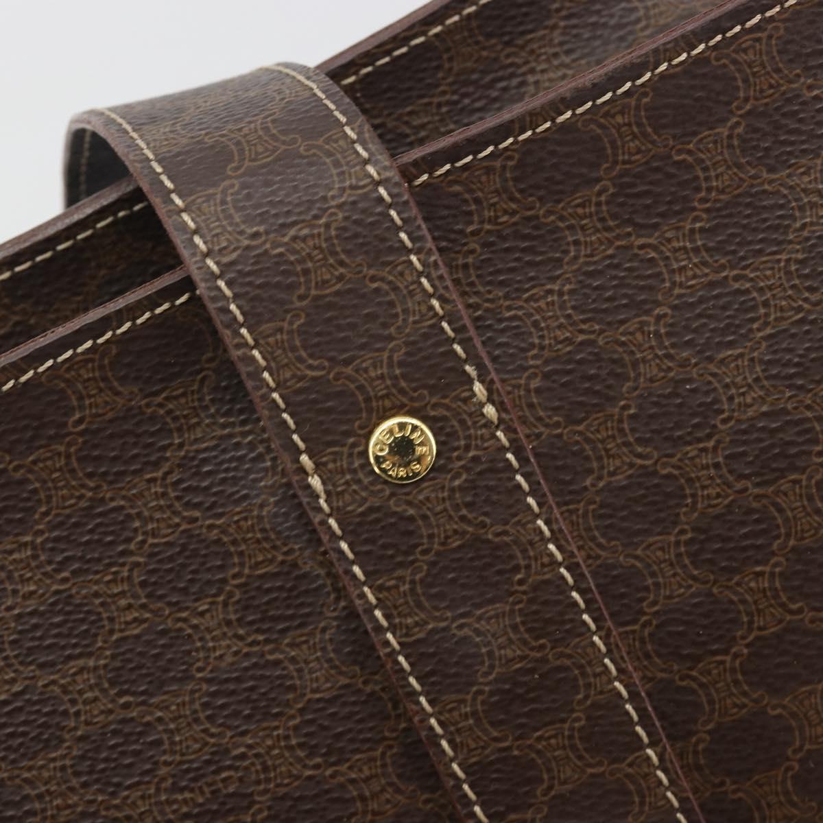 CELINE Macadam Canvas Tote Bag PVC Leather Brown Gold Auth mr2848