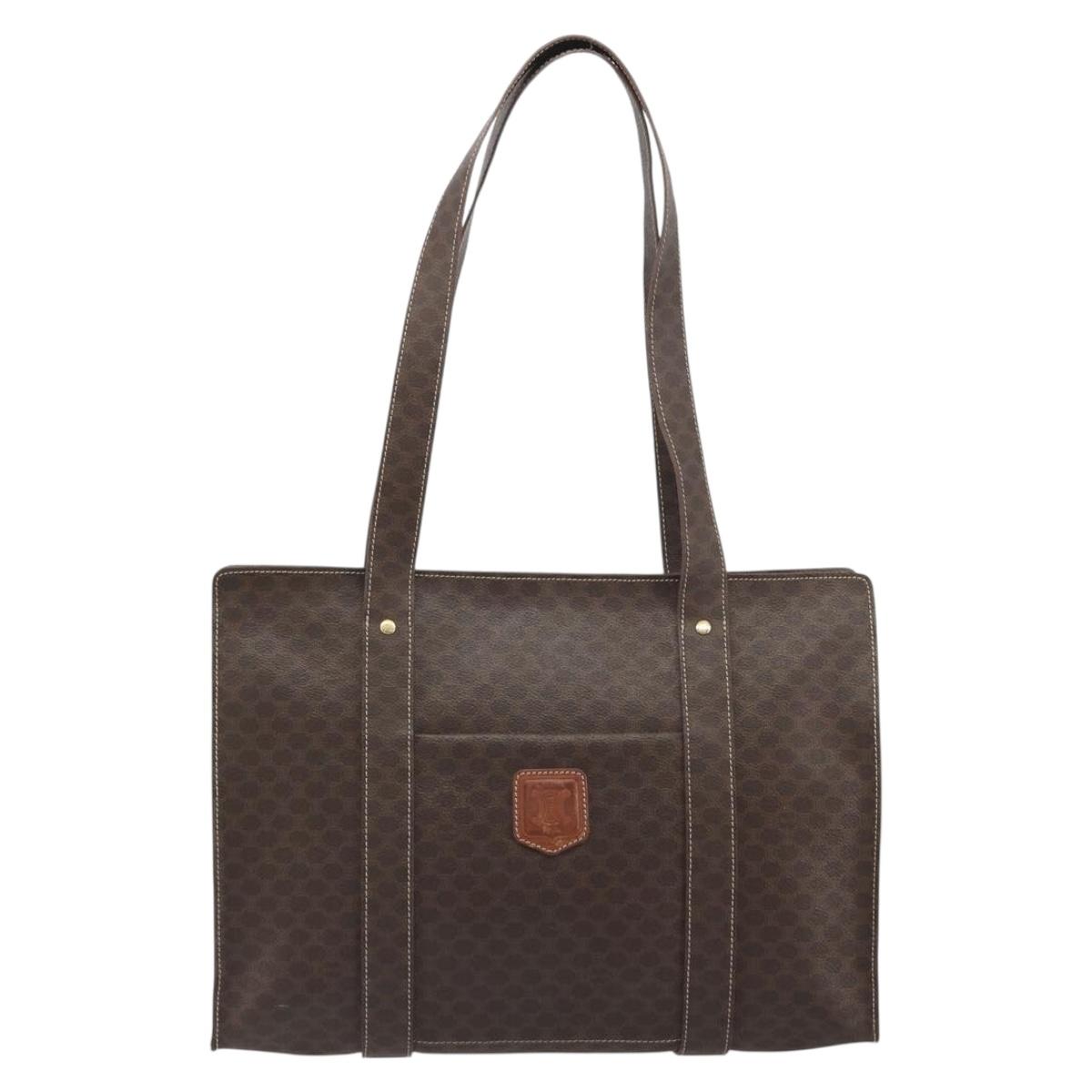 CELINE Macadam Canvas Tote Bag PVC Leather Brown Gold Auth mr2848