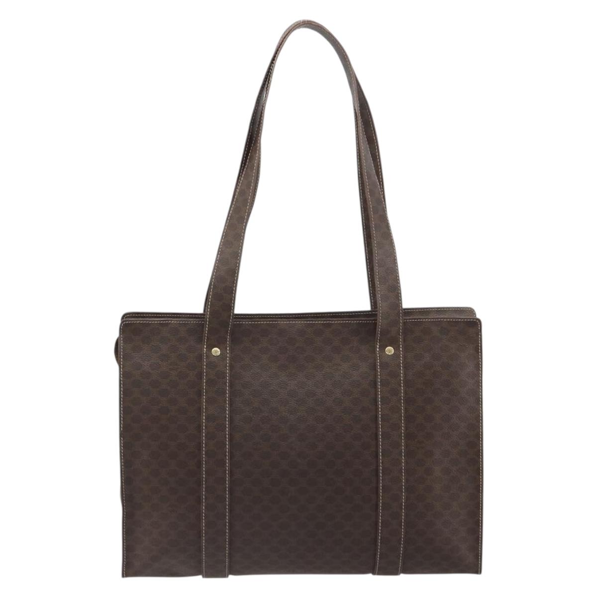 CELINE Macadam Canvas Tote Bag PVC Leather Brown Gold Auth mr2848
