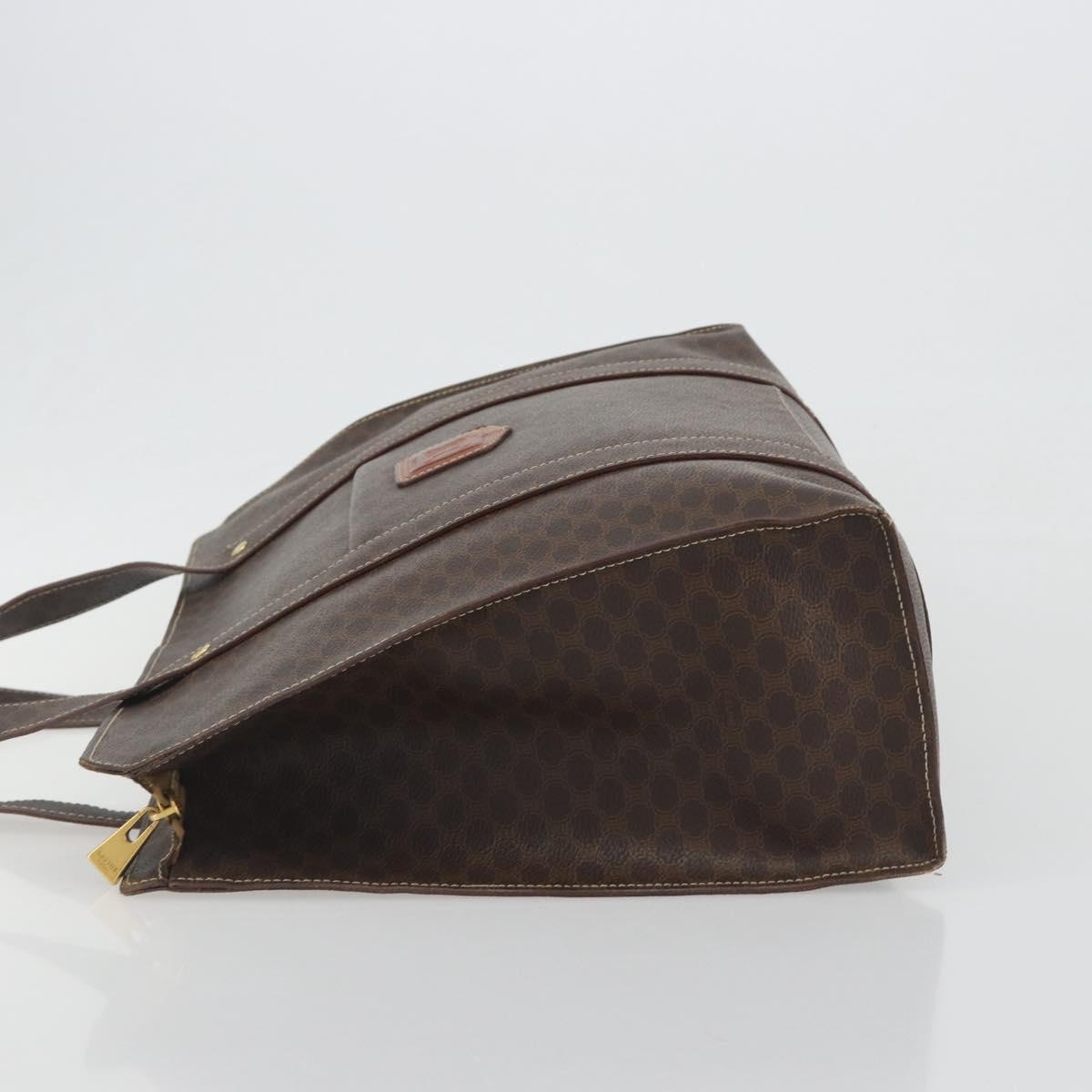 CELINE Macadam Canvas Tote Bag PVC Leather Brown Gold Auth mr2848