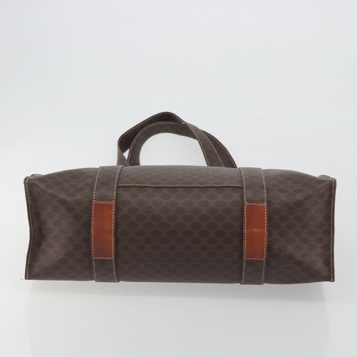 CELINE Macadam Canvas Tote Bag PVC Leather Brown Gold Auth mr2848