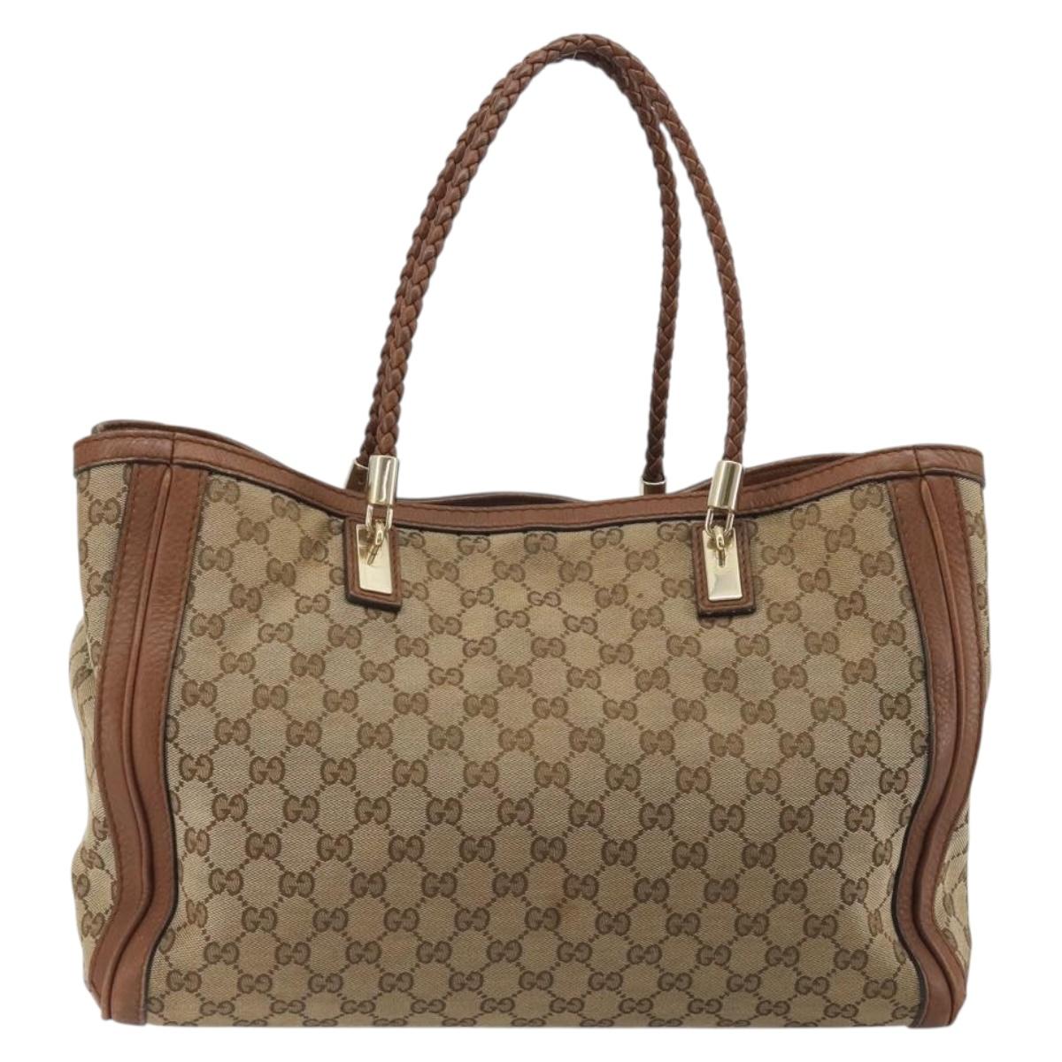 GUCCI GG Canvas Tote Bag Beige Gold 269945 Auth mr2849