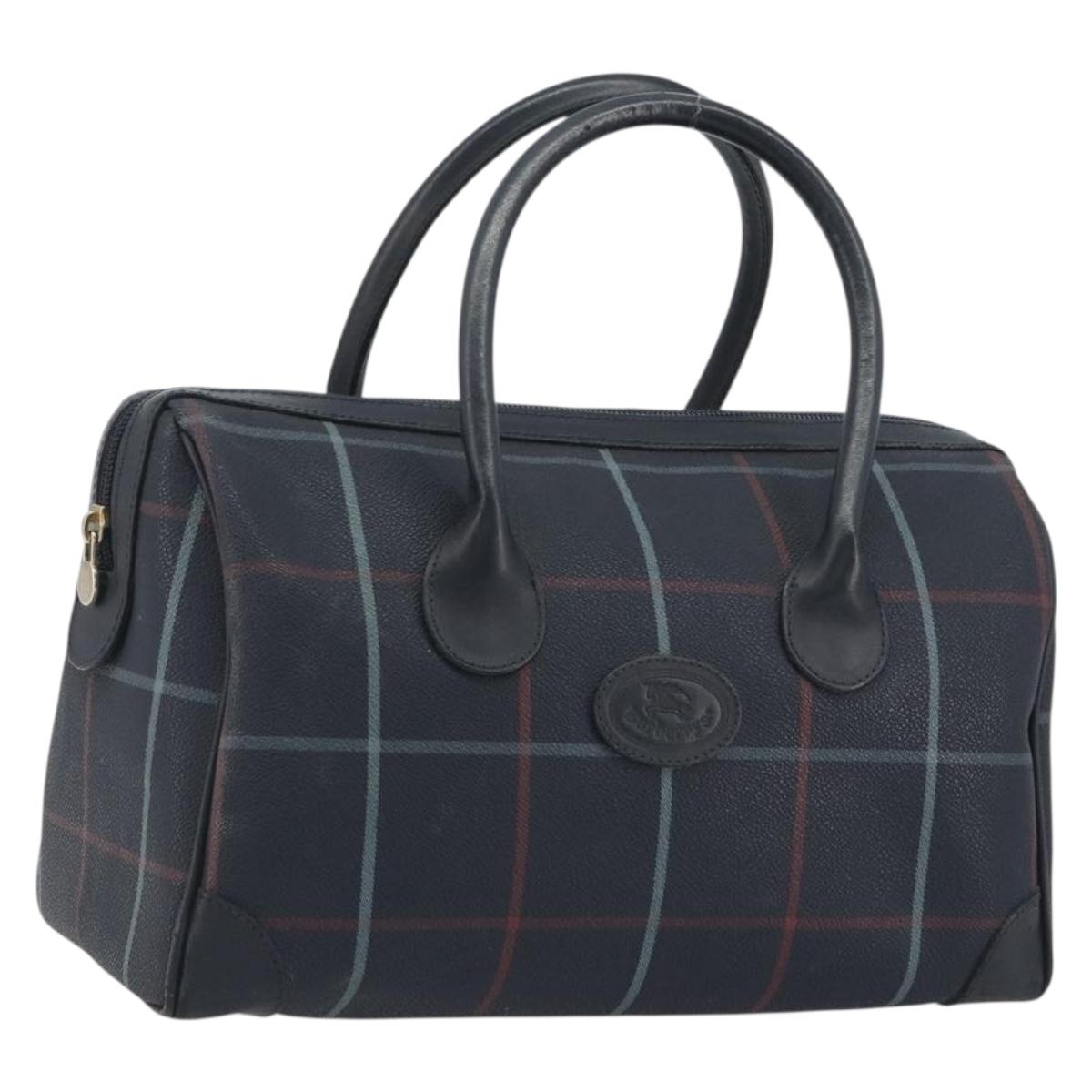 BURBERRY Mini Boston Bag PVC Navy Gold Auth mr2850