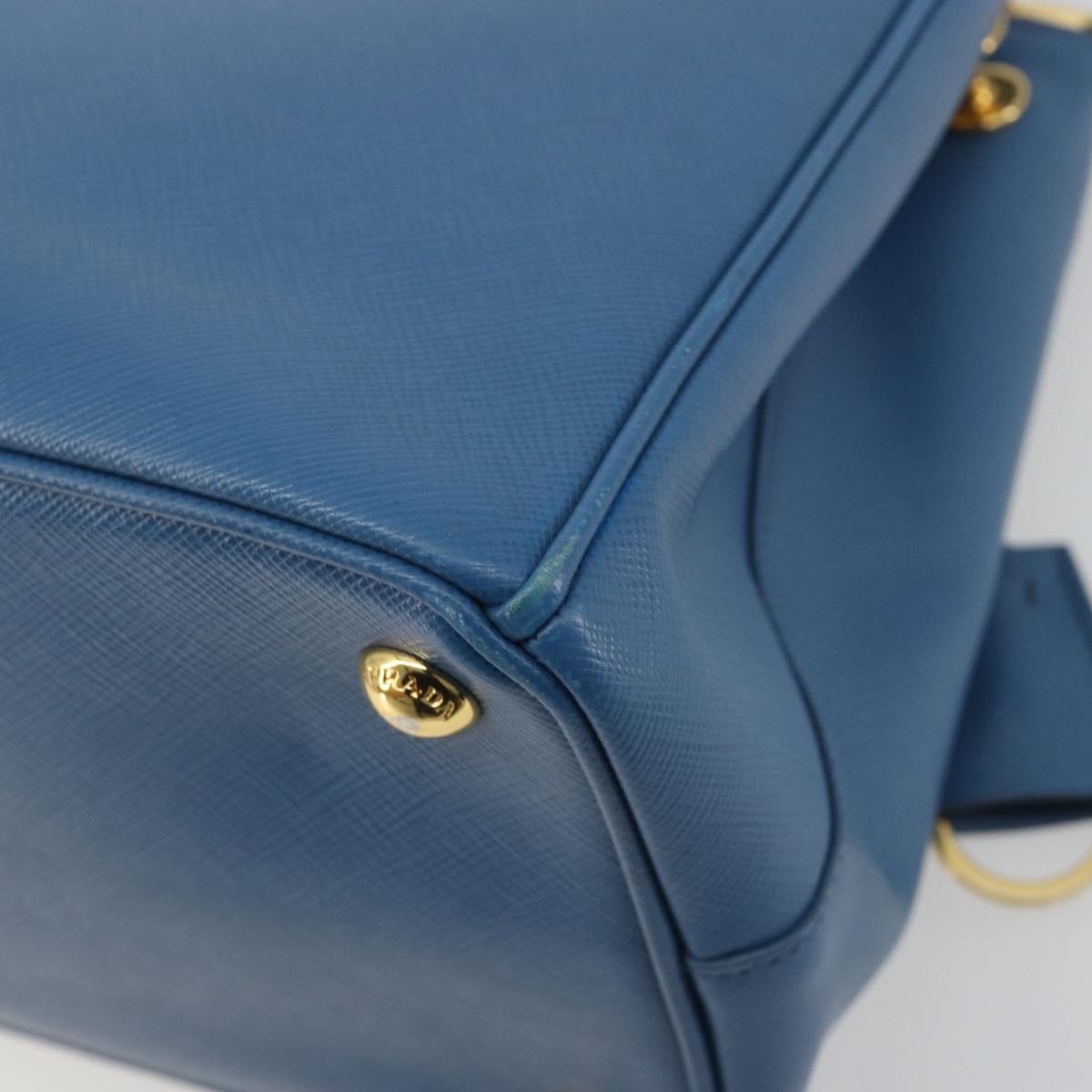 PRADA Shoulder Bag Safiano Leather 2way Blue Gold Auth mr2852V