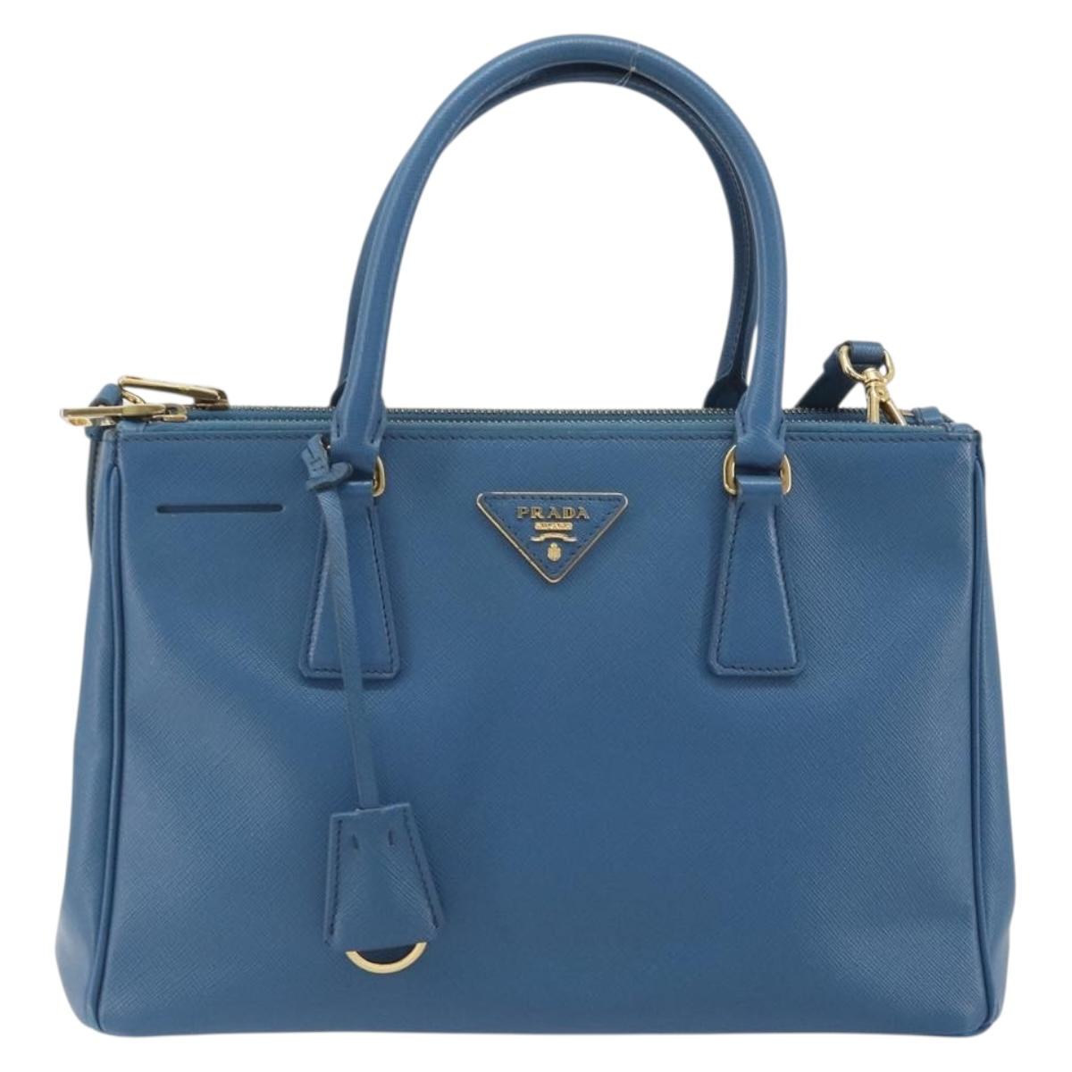 PRADA Shoulder Bag Safiano Leather 2way Blue Gold Auth mr2852V